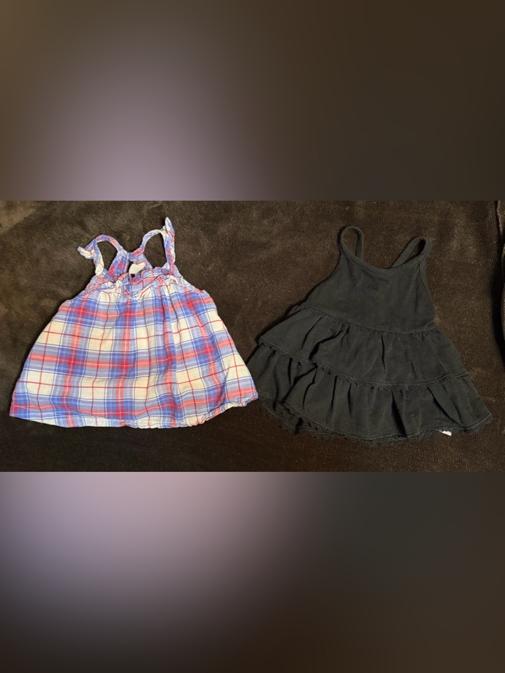 Girls Plaid & Black Ruffle TankTops